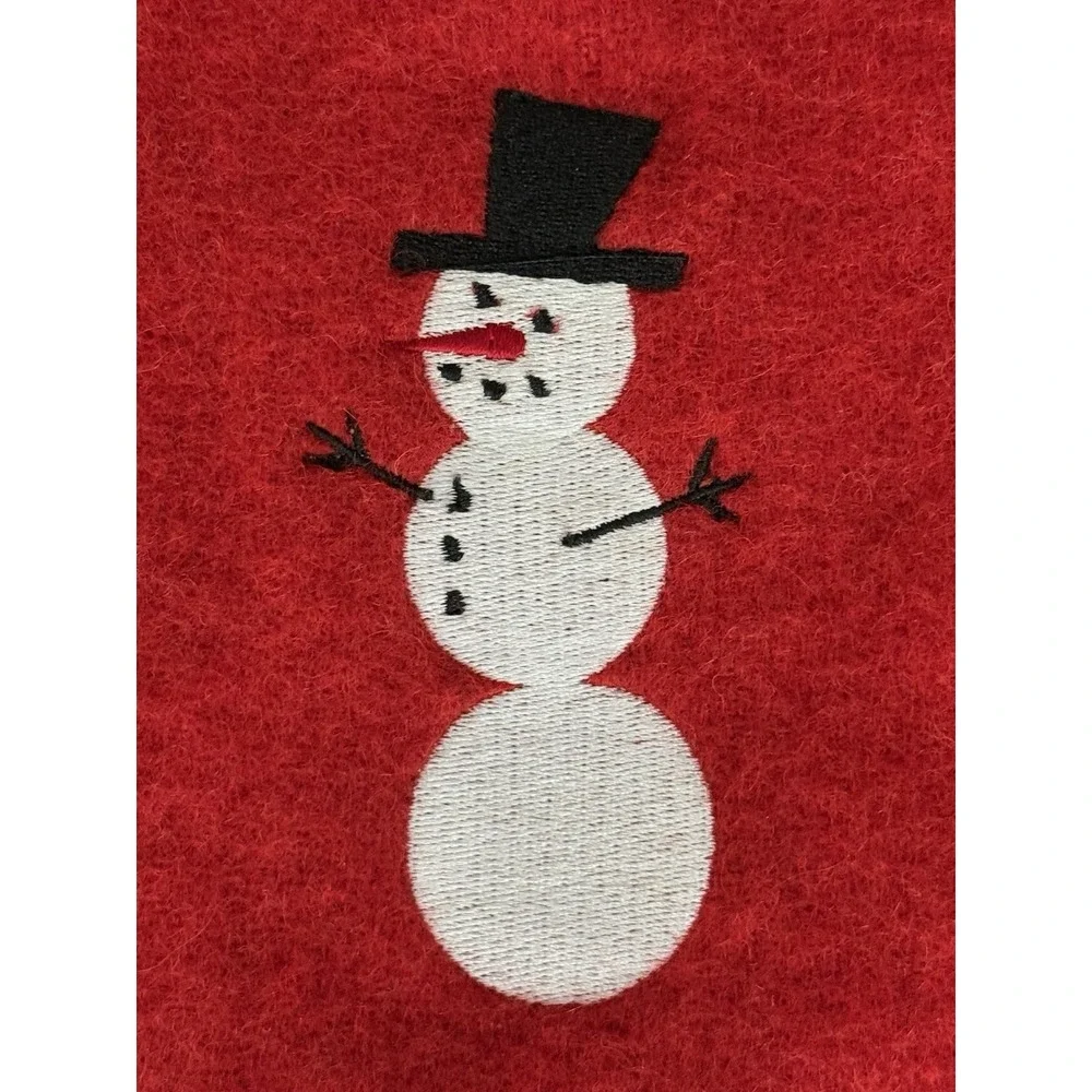 Crate & Barrel CHRISTMAS SNOWMAN Oven Mitt & Pot Holder Red Wool/Felt - Set of 2